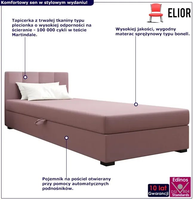 Różowe pojedyncze łóżko z zagłówkiem 120x195 cm A0-L91