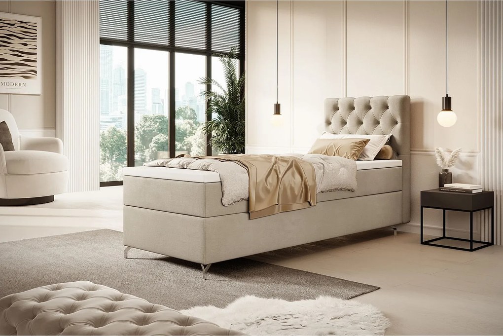 BOXBETT CHESTER 90x200 Monolith 02 z materacem H3 i topperem łóżko z pojemnikiem, pojedyncze, hotelowe, do sypialni, ze schowkiem