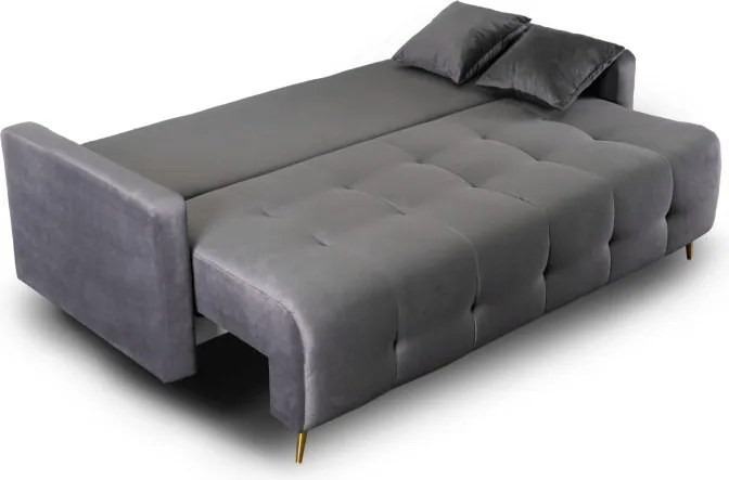 Sofa z Funkcją Spania SEUL Rozkładana Dwuosobowa Welurowa Szara Nowoczesna do Salonu