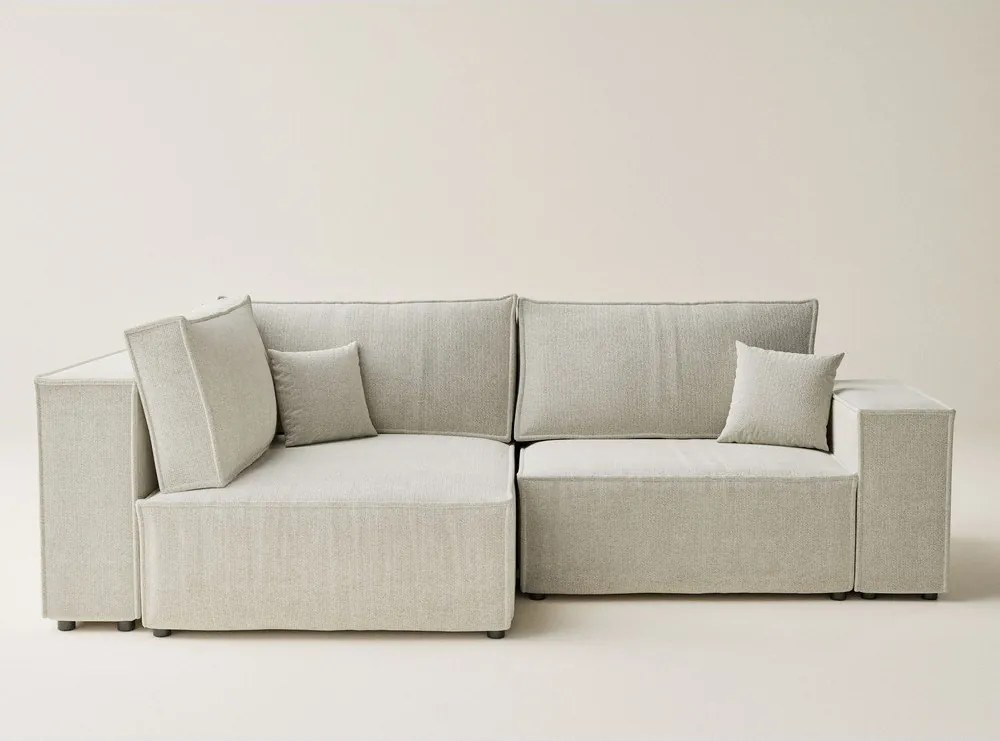 Kremowy rozkładany narożnik ze schowkiem z tkaniny szenilowej (lewostronny/w kształcie litery L) Tonga – Maison de Rêve