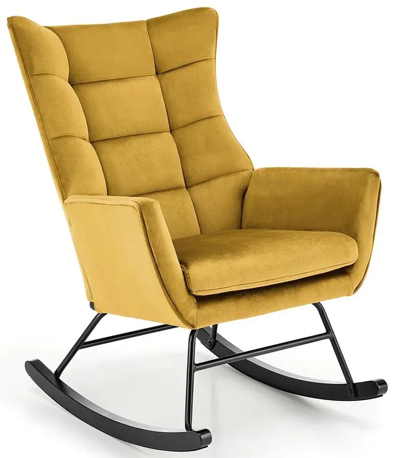 Musztardowy welwetowy fotel bujany N3-R07