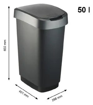 Plastikowy kosz na śmieci w czarno-srebrnym kolorze 50 l Twist – Rotho