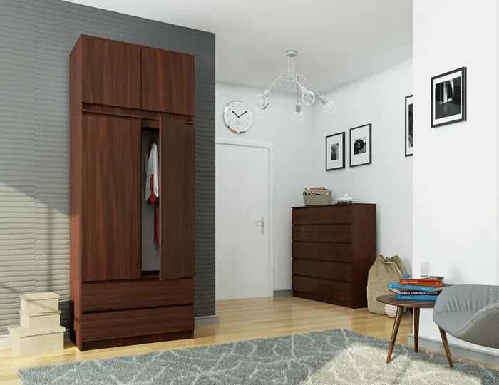 Klasyczna szafa z drążkiem i półkami wenge P1-B07