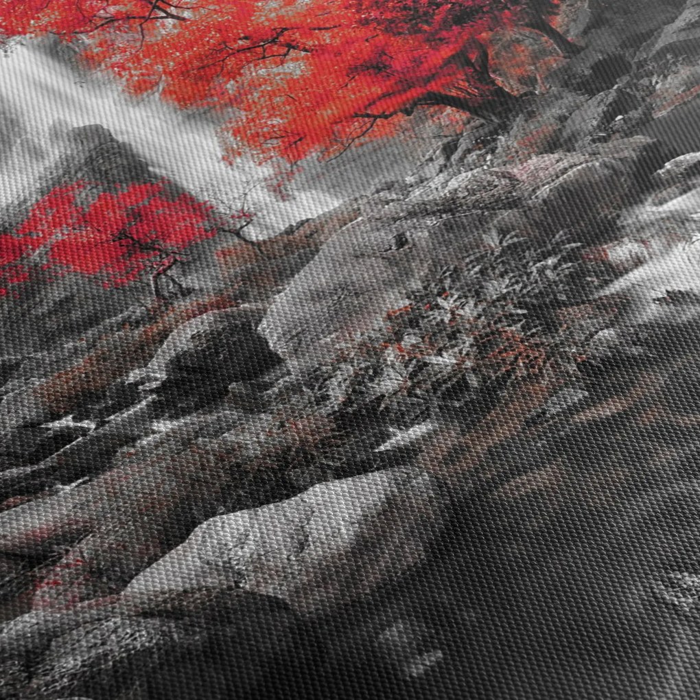 Obraz - Wodospady w jesiennym krajobrazie (z zegarem) (90x30 cm)