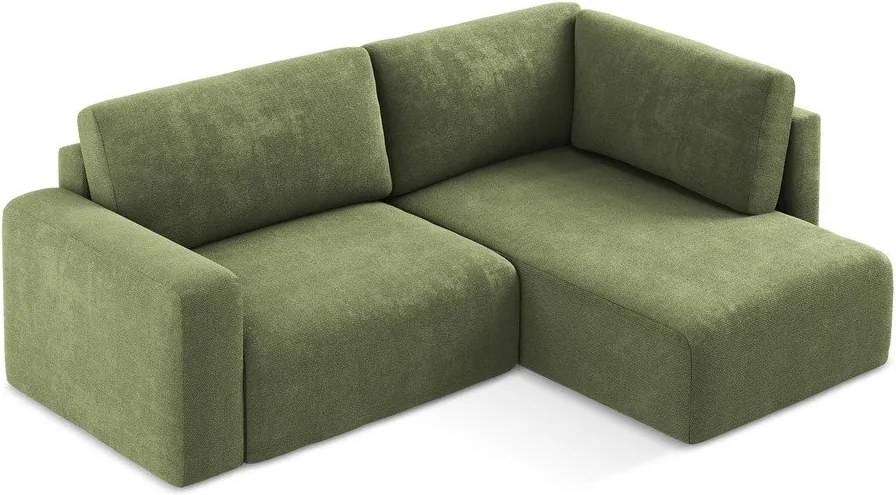 Zielony rozkładany/ze schowkiem narożnik z tkaniny szenilowej (prawostronny/w kształcie litery L) Kona – Makamii