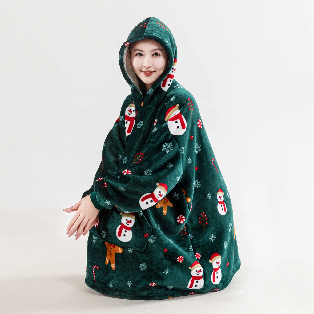 Koc bluza z rękawami i kapturem SNOWMAN AND GINGERBREAD zielony