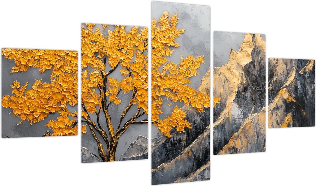 Obraz – Złote drzewo w górach (125x70 cm)