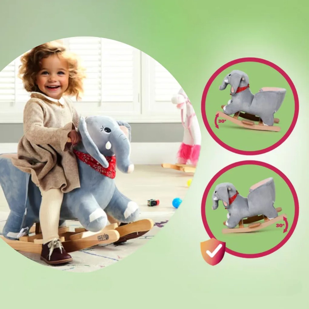Pluszowy słoń na biegunach VICTOR z pasem bezpieczeństwa, szary Spielwerk