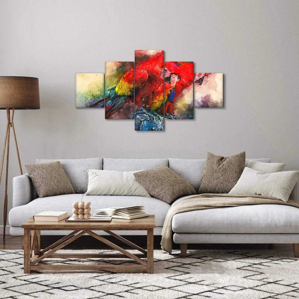 Obraz czerwonych papug Ara (125x70 cm)