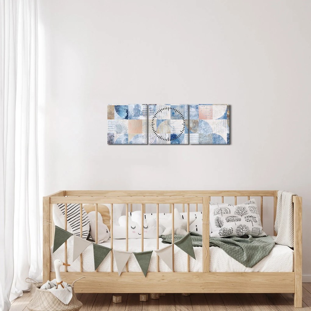 Obraz - Geometryczne kształty na ścianie (z zegarem) (90x30 cm)