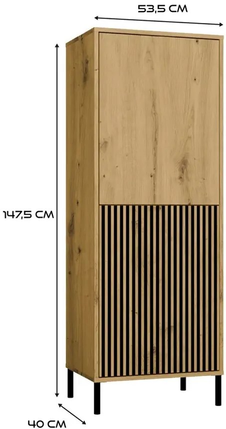 Wąska komoda z lamelami na nóżkach dąb artisan - Valdi 5X