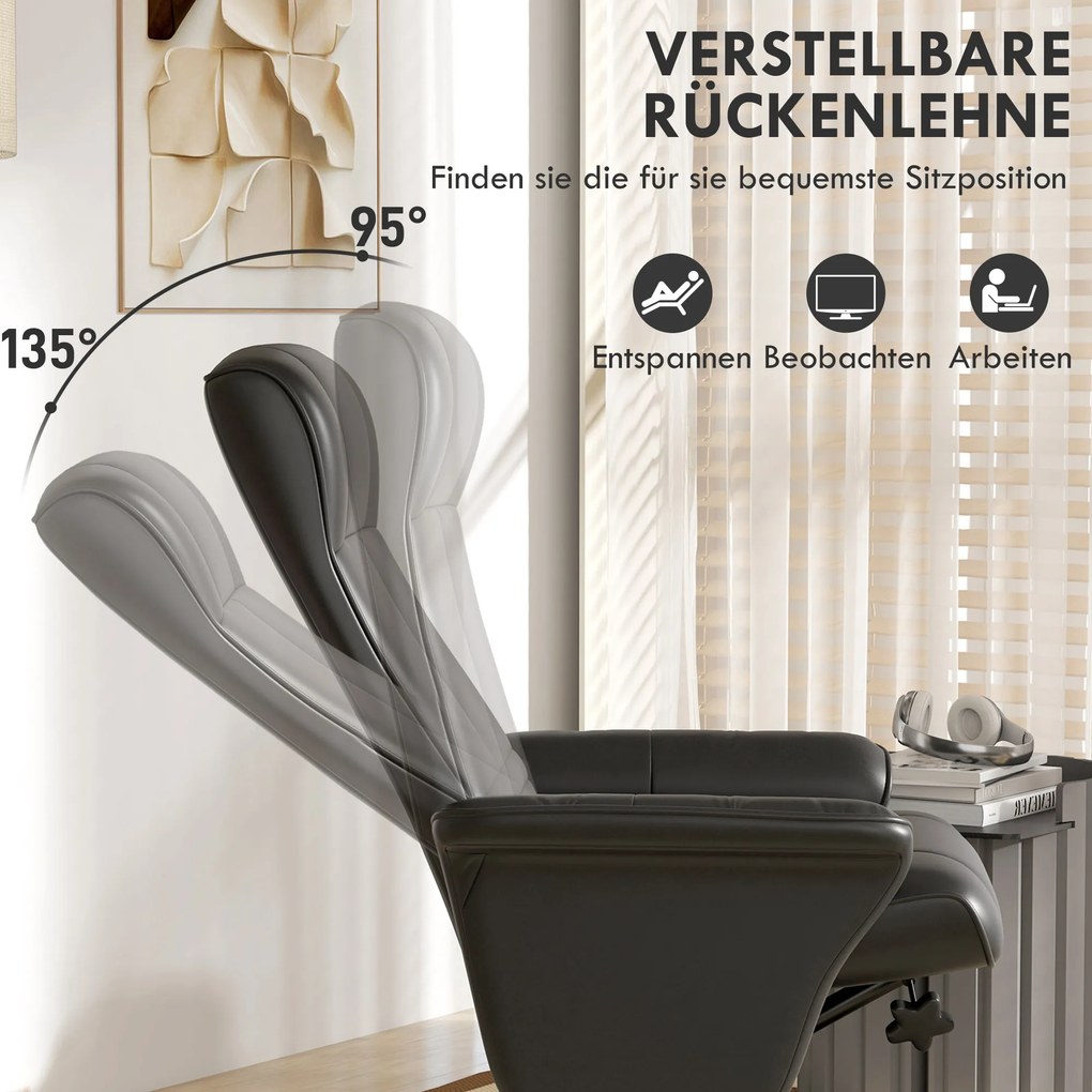 HOMCOM Fotel z podnóżkiem, obrotowy, ergonomiczny, w wyglądzie mikrofałdy, do 150 kg, Czarny