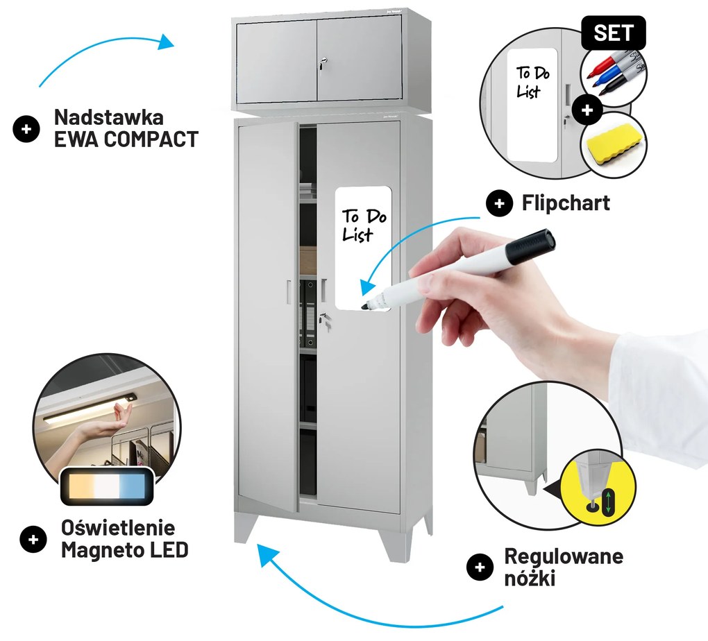 Szafa metalowa biurowa szara: JAN Compact 1750 x 800 x 400 mm