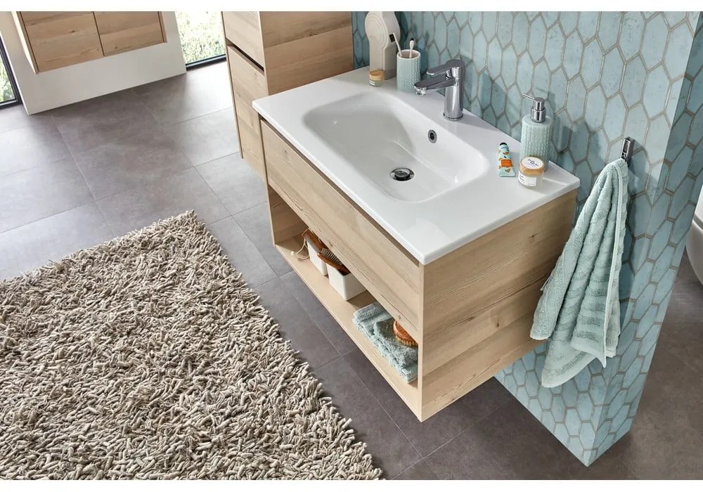 Wisząca szafka bez umywalki w dekorze sosny w naturalnym kolorze 51x80 cm Quickset 393 – Pelipal