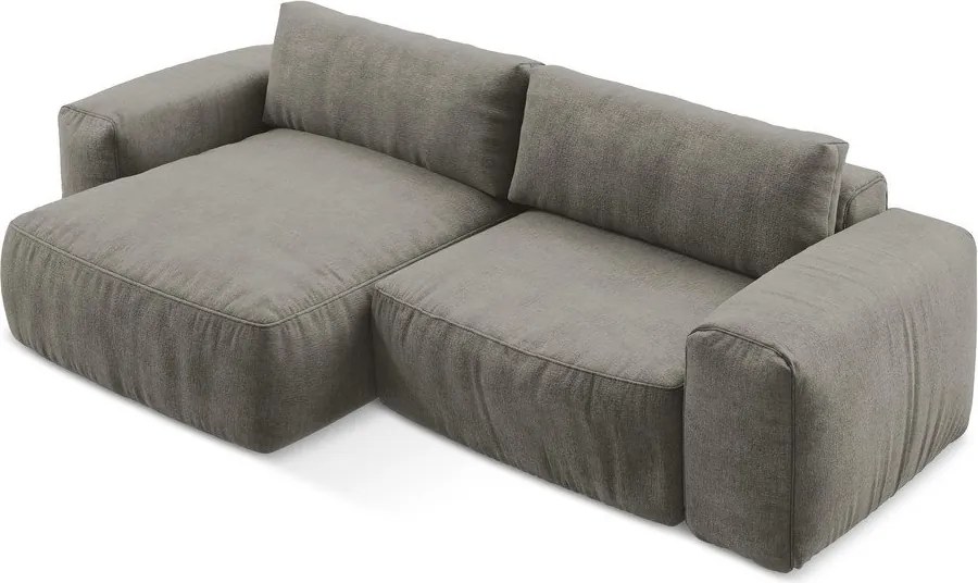 Szary rozkładany narożnik z tkaniny szenilowej (lewostronny/z szezlongiem) Kuki – Makamii