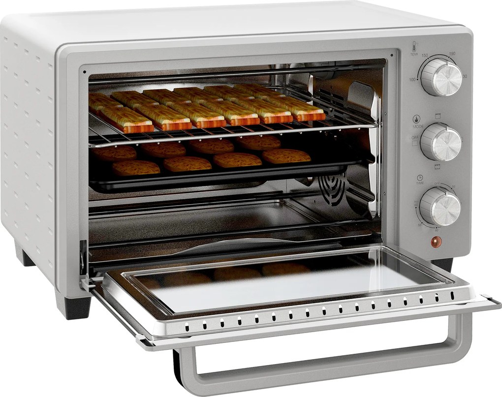 HOMCOM Minipiekarnik 21L, 3 Tryby Gotowania, 100°C-230°C, Ruszt & Blacha, Stal Nierdzewna/Szkło, Srebrny