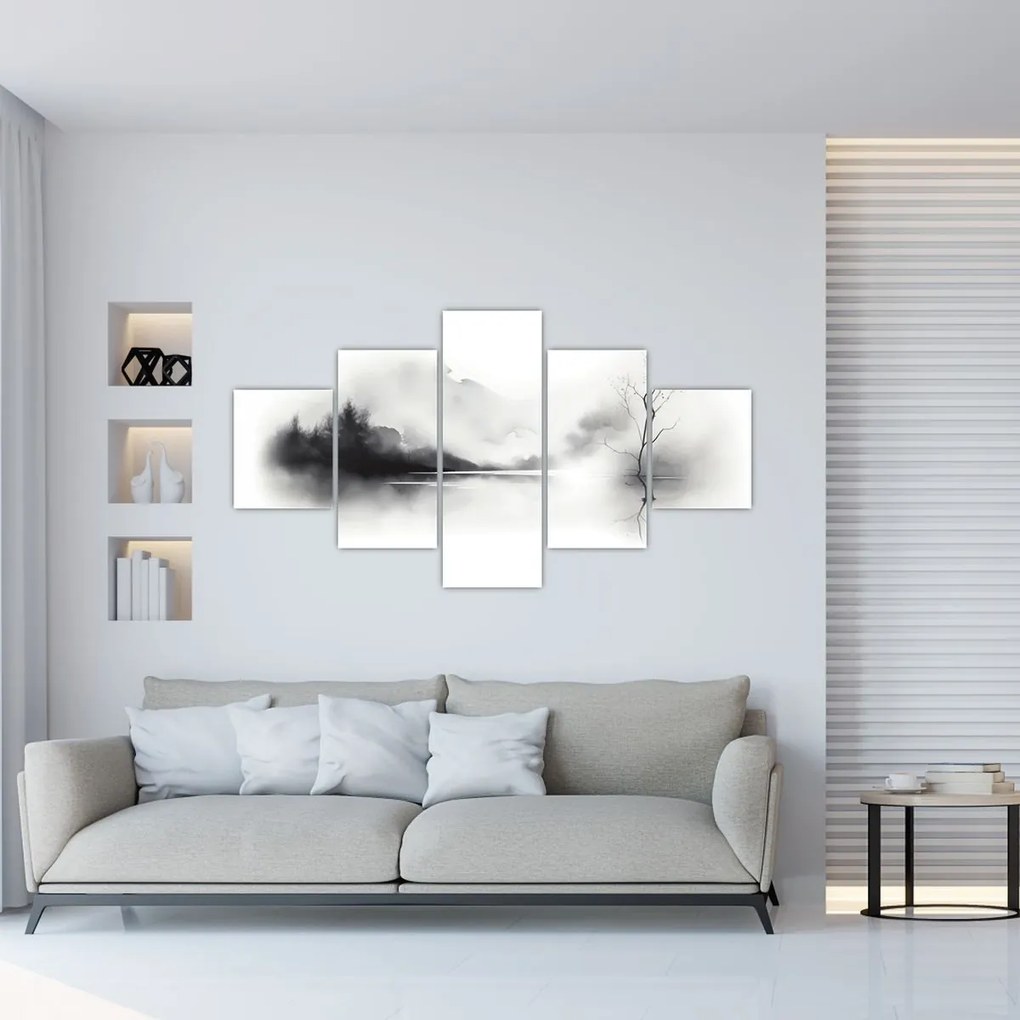 Obraz - Malowany tuszem krajobraz (125x70 cm)