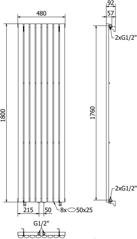 Mexen Oregon grzejnik dekoracyjny 1800 x 480 mm, 805 W, czarny - W202-1800-490-00-70