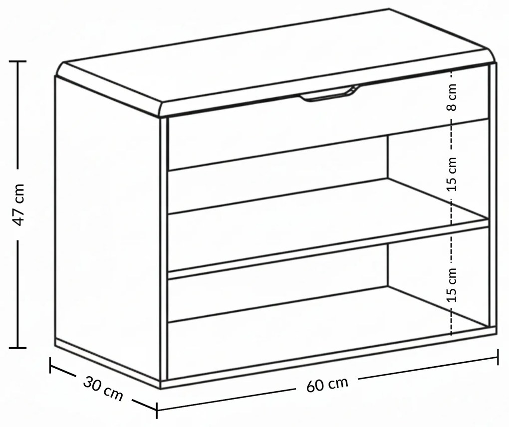 Szafka na buty z siedziskiem LEVA, 60 x 30 x 47 cm
