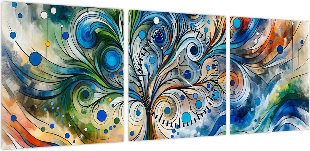Obraz – Kolorowe energetyczne drzewo (z zegarem) (90x30 cm)