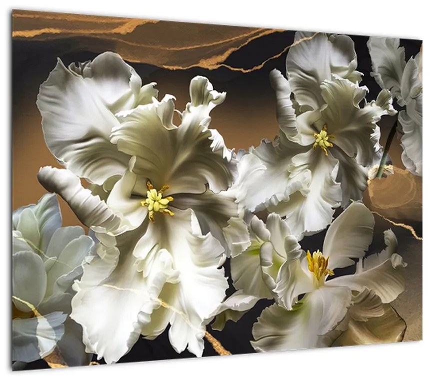 Obraz na szkle - Orchidea kwiaty na marmurowym tle (70x50 cm)