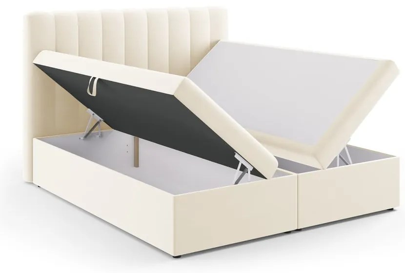 Beżowe łóżko boxspring ze schowkiem 180x200 cm Gina – Milo Casa
