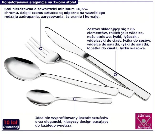 Komplet 66 sztuk sztućców ze stali nierdzewnej B1-P67