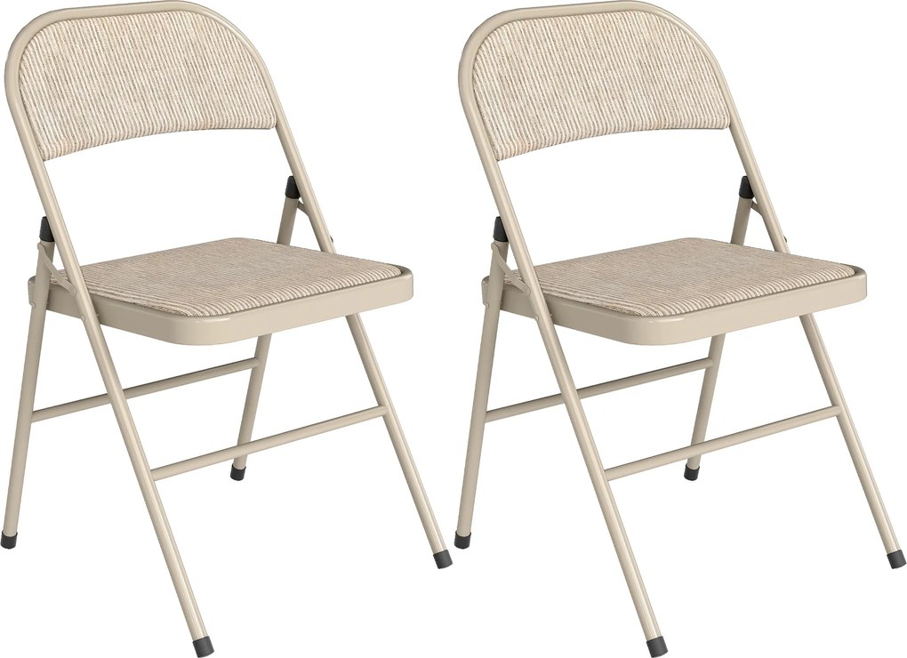 HOMCOM Zestaw 2 składanych krzeseł, przenośne krzesła biurowe, metalowe nogi, składane krzesło do biura, recepcji, poczekalni, wygląd lnu, beżowe | Aosom PL