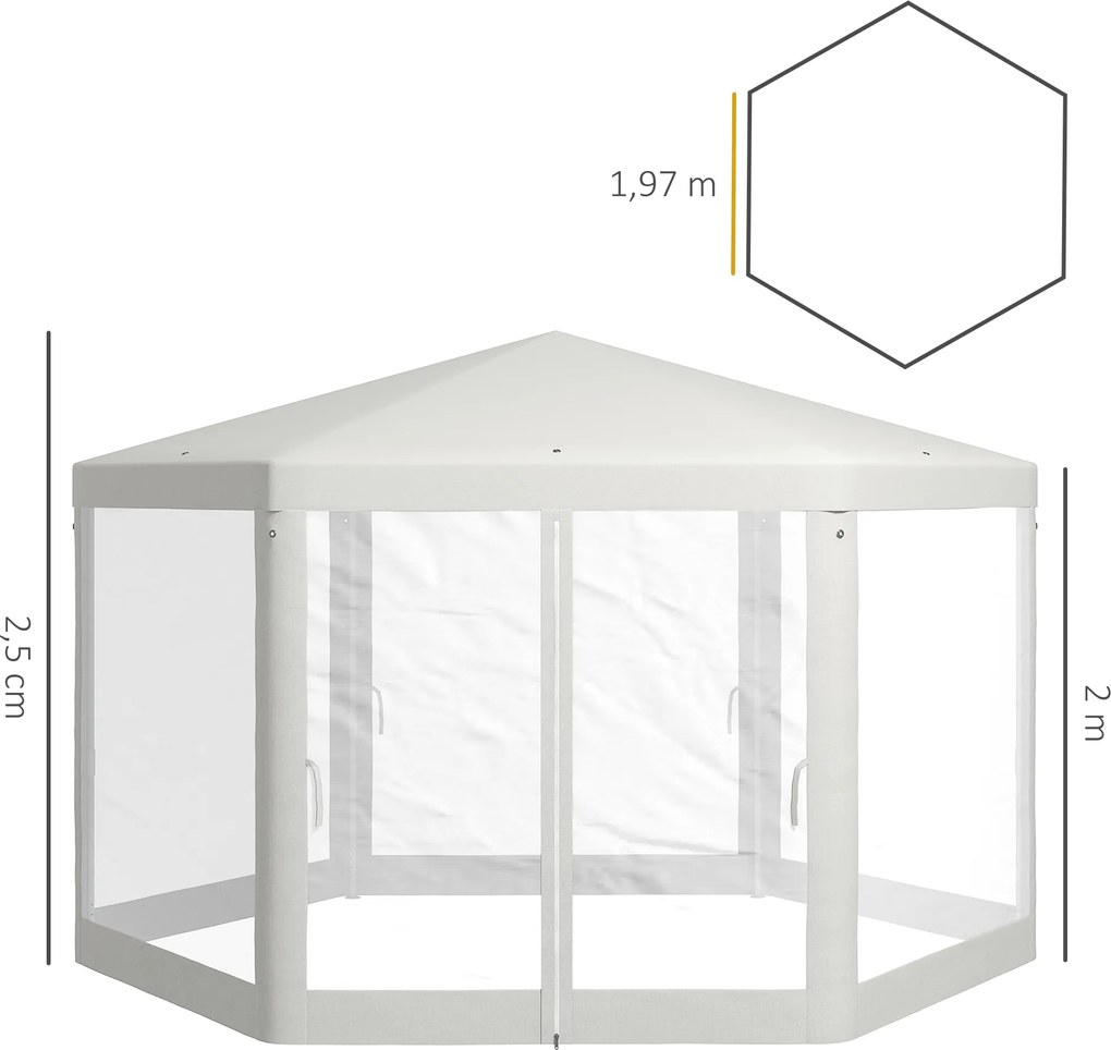 Outsunny Pawilon Ogrodowy, 6-Kątny, Moskitiery, Stelaż Metalowy, 3,94x3,412x2,5m, Kremowy