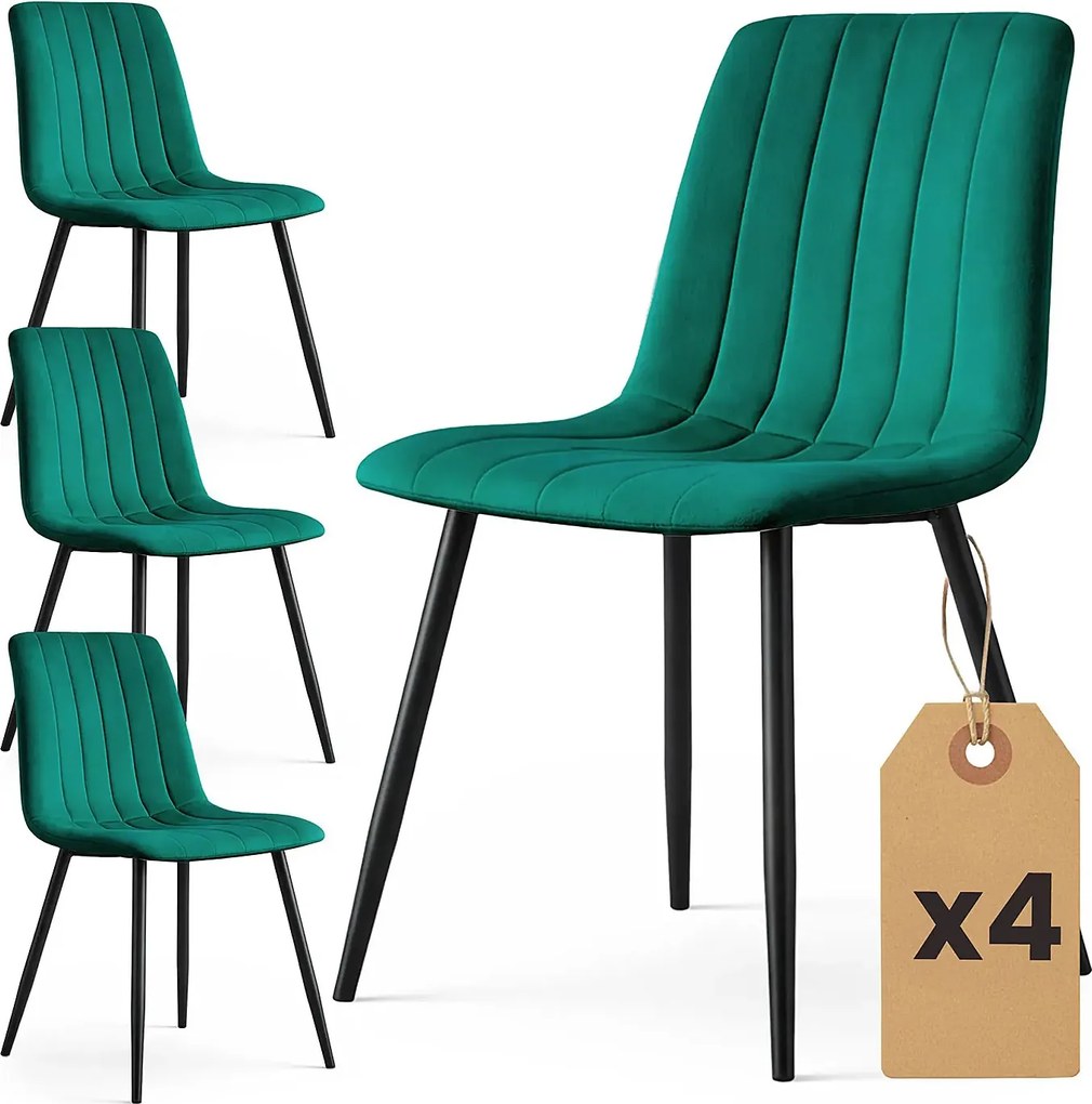 Zestaw 4 zielonych krzeseł welurowych K9-E52