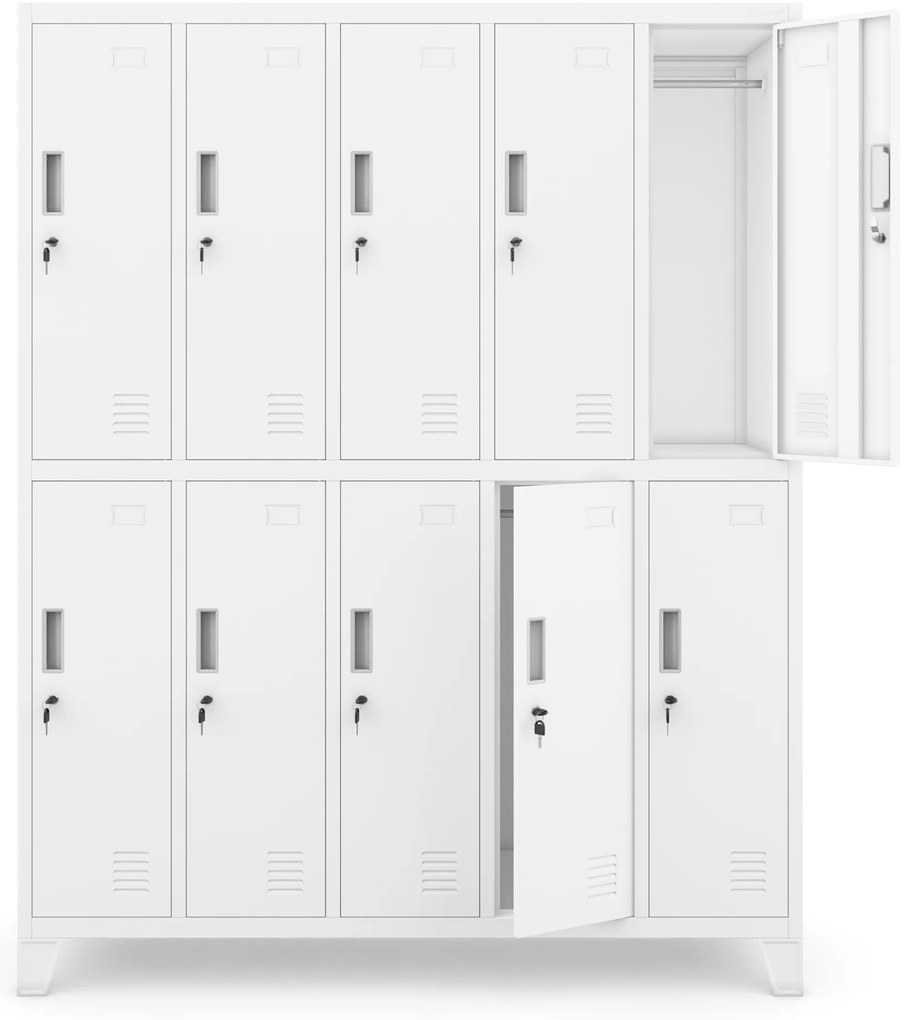 Szafa socjalna BHP ubraniowa 10-drzwiowa biała: BARTEK 1360 x 1720 x 450 mm