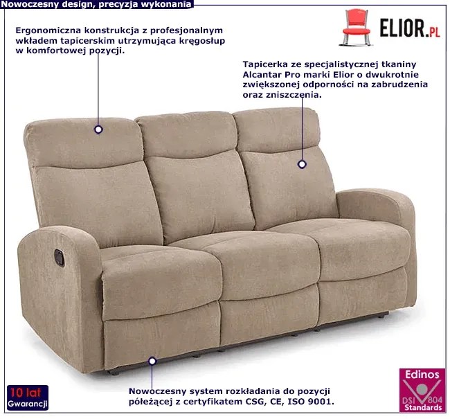 Beżowa trzyosobowa sofa rozkładana R1-Z03