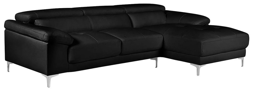 Kanapa narożna ze skóry SOLANGE - Czarny - Narożnik prawostronny