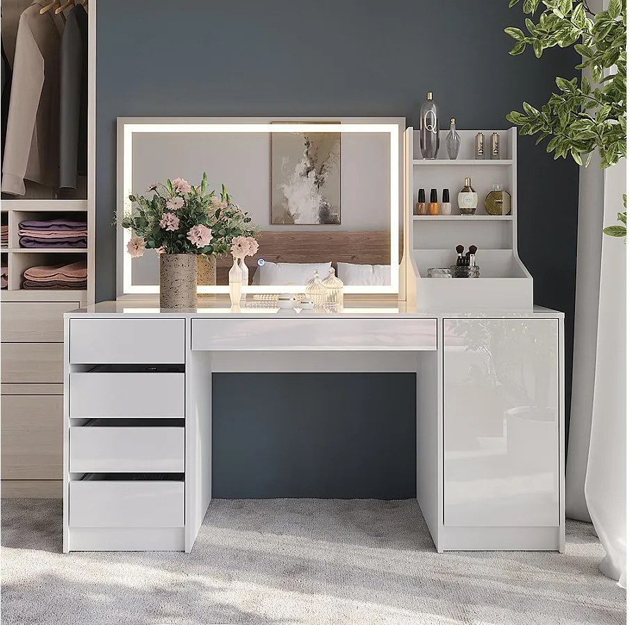 Stół toaletowy biały/biały wysoki połysk 158.2x50.1x76 sherry