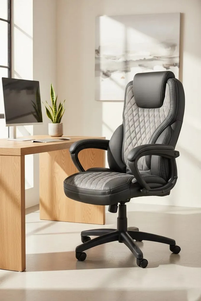 Szary nowoczesny tapicerowany biurowy fotel obrotowy N3-C00