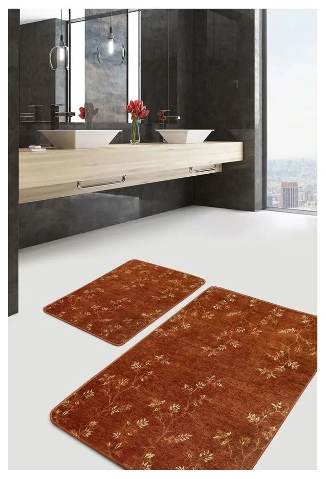 Brązowe aksamitne dywaniki łazienkowe zestaw 2 szt. 60x100 cm – Mila Home
