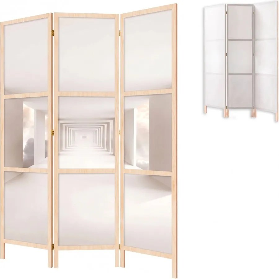 Parawan pokojowy 3-częściowy 135x172 drewniany japoński Jednostronny dekoracyjny nowoczesny minimalistyczny Kremowy