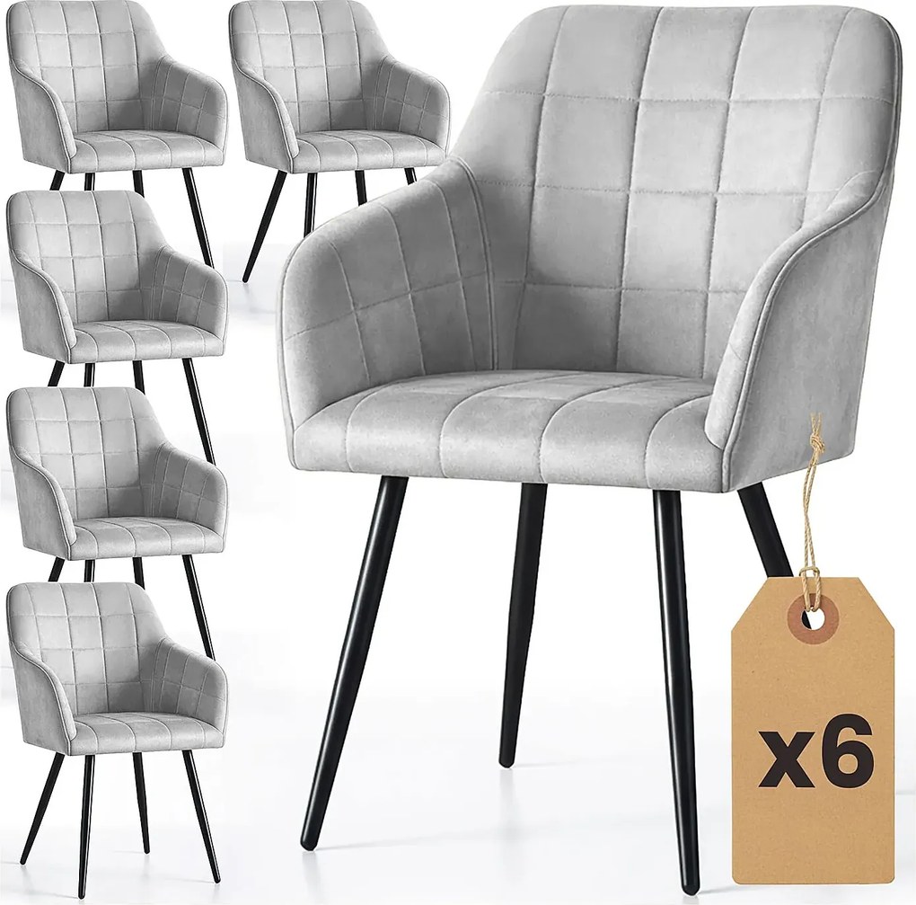 Zestaw 6 szarych welurowych krzeseł pikowanych S7-Z95