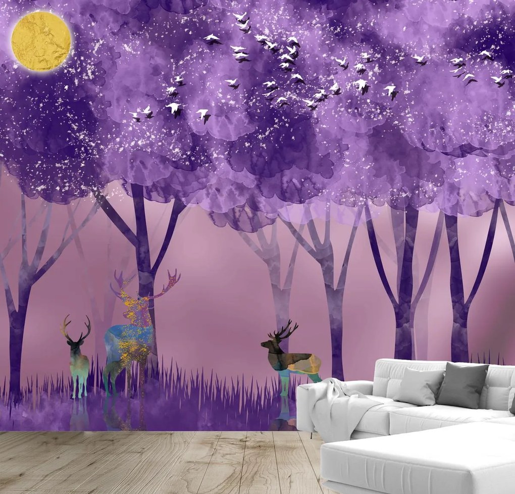 Fototapeta - Jeleń w magicznym lesie (196x136 cm)