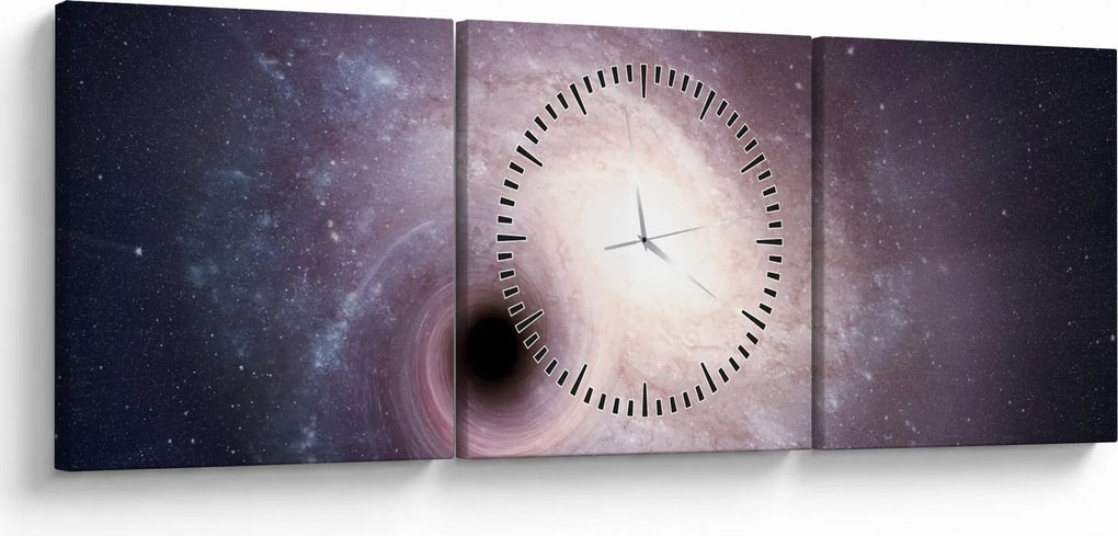 Obraz - Galaktyki spiralne (z zegarem) (90x30 cm)