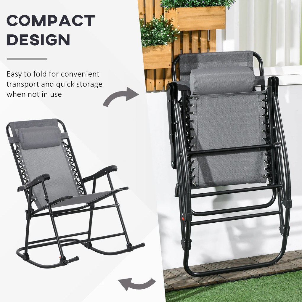 Outsunny Fotel Bujany na Zewnątrz, odporny na pogodę, składany, z Poduszką, do 120 kg, Jasnoszary