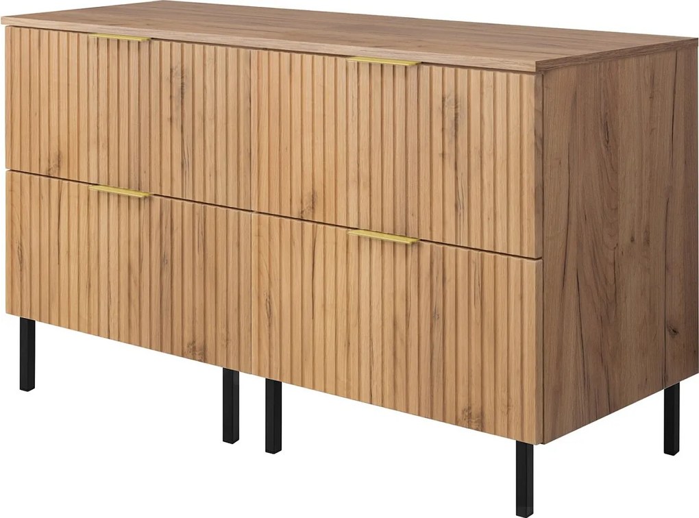 Szafka pod umywalkę, dąb Craft, 120 (2 x 60) x 77 x 46 cm, uchwyt złoty, nogi czarne + blat