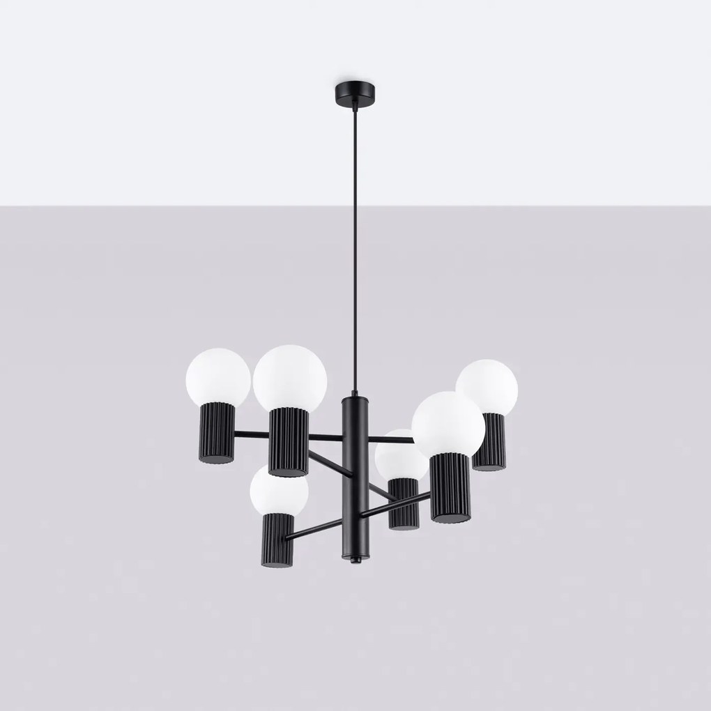 Żyrandol HALO 6 czarny ryflowany SOLLUX  LIGHTING