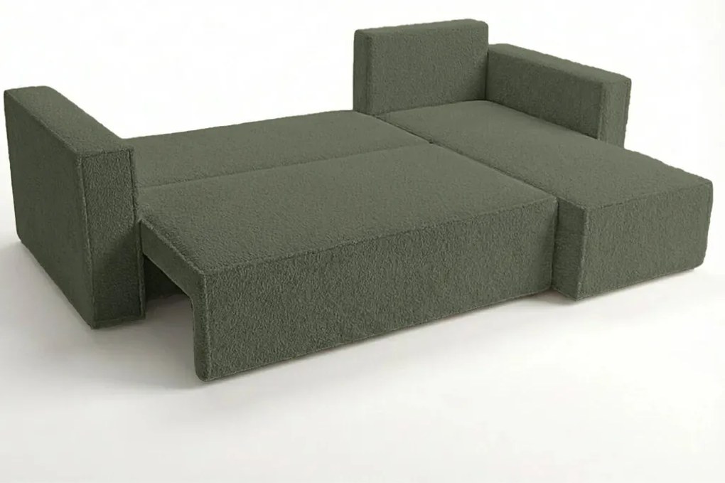 Rozkładana narożna sofa SMART BOUCLE 232x143 cm, ciemnozielona, uniwersalna