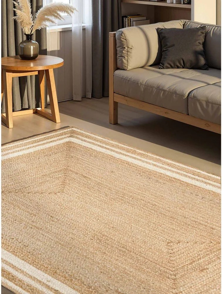 Kremowo-naturalny ręcznie tkany dwustronny dywan z juty 160x230 cm Jutta – Hanse Home