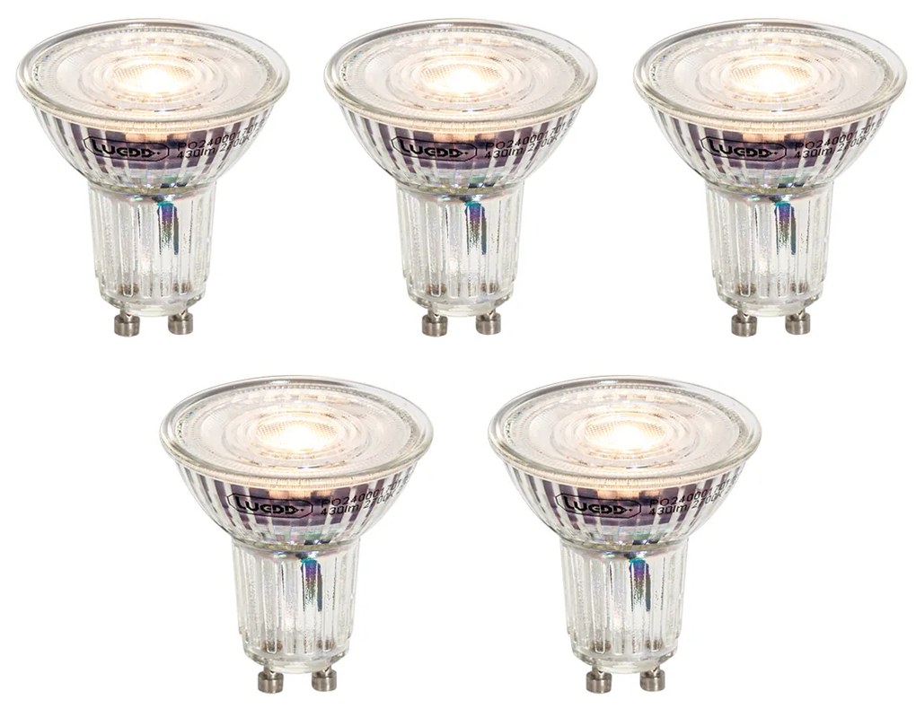 Zestaw 5 ściemnialnych przezroczystych żarówek LED GU10 50mm 4.9W 430 lm 2700K