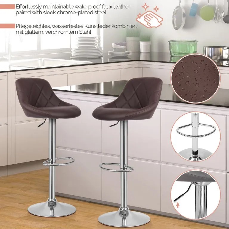 MIADOMODO Stołek barowy 2 szt, bez podłokietnika, brązowy