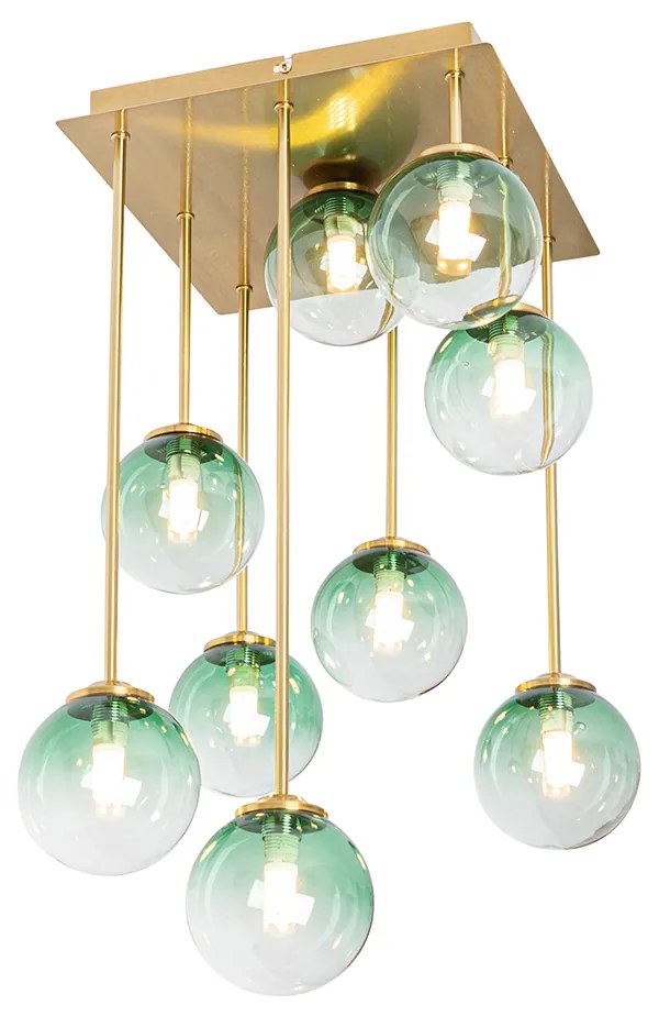 Lampa sufitowa w stylu art deco złota ze szklanymi kloszami w kolorze zielonym 9-świateł - Athens ArtDeco Oswietlenie wewnetrzne