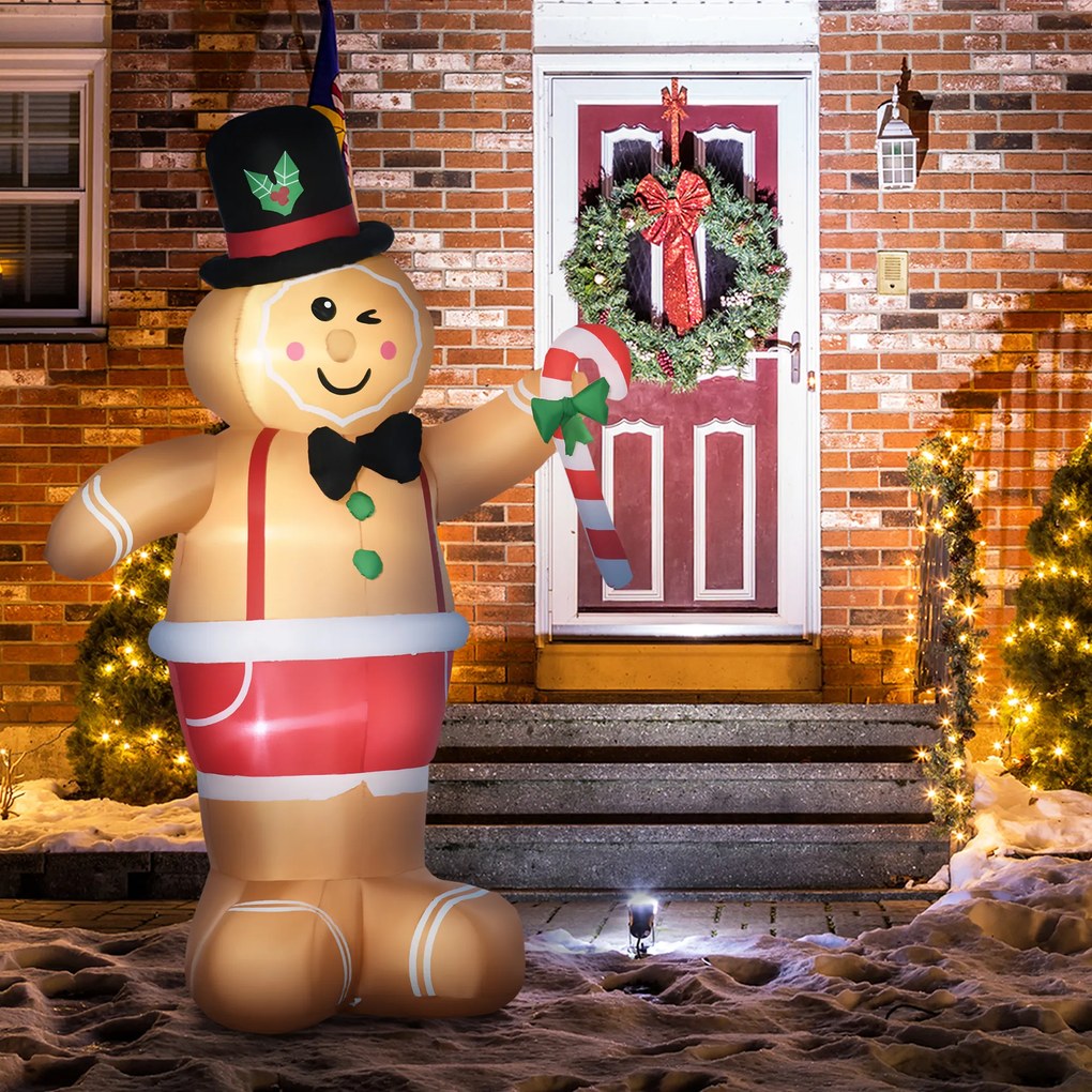 Outsunny Nadmuchiwane weihnachtsfiguren Nadmuchiwany ludzik piernikowy, 2 m, z dmuchawą, Wielokolorowy