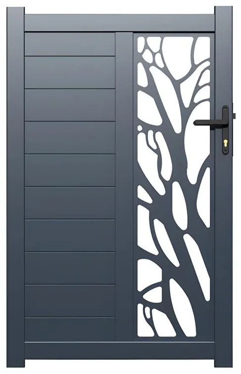 Skrzydłowa, pół-perforowana aluminiowa furtka z wzorem Dł.100 x Wys.179 cm antracytowa LABRIT II